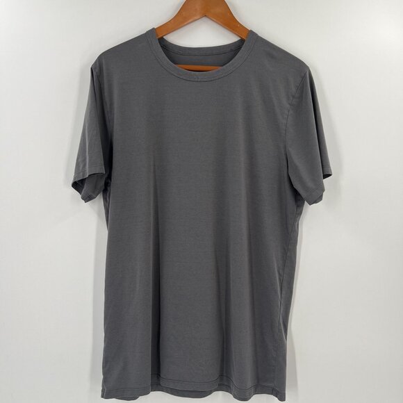 Lululemon Men L Short Sleeve Tee Gray Performance Cotton Blend Logo Gym Workout - Picture 7 of 7